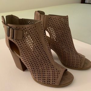 Brown open toed booties